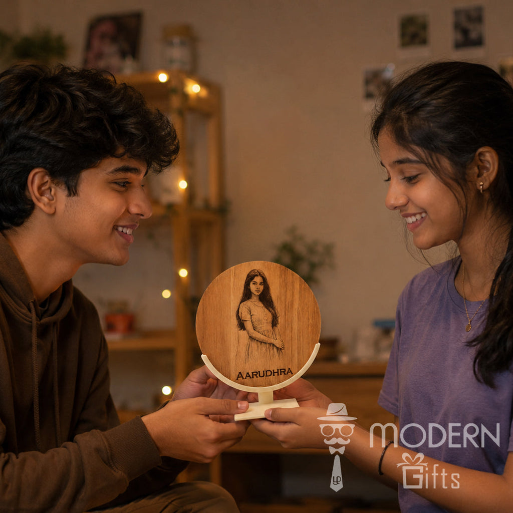 Personalized Wooden Photo Frame with Glowing Stand